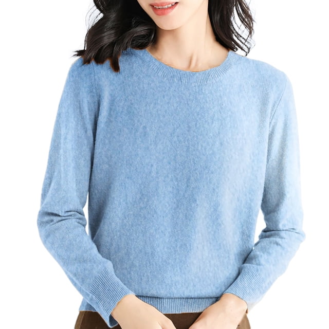 Duoif Chandails pour Femmes, Chandails pour Femmes à Col Rond Chandail pour Femmes à Manches Longues Chandail Doux à Enfiler pour Femmes Bleu TTG