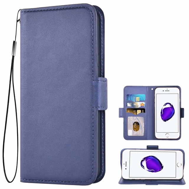Iphone 7 Case, Iphone 8 Case, Iphone Se 2020 Case, Mobile Phone Case Iphone 7 Case Leather Flip Case Wallet Case Protective Case for Apple Iphone 7/8 / Se 2020 Cover (4.7 Inch) - Blue