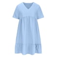 thumbnail image 3 of Robes à Volants pour Femmes Grande Taille d'Été à Manches Courtes, Robe Babydoll Décontractée à Col en V, Robes pour Dames Bleu Pâle, 5TG, 3 of 7