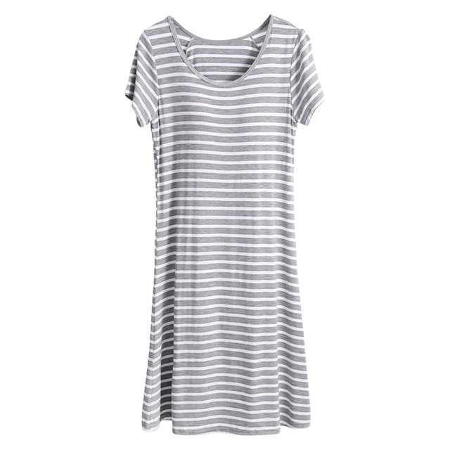 TSADFHJI Ensemble de Pyjama pour Femmes Été Design à Rayures Couleurs Robe de Pyjama pour Femmes Été Manches Courtes Nuisette avec Coussinet de Poitrine Robes de Nuit G Gris