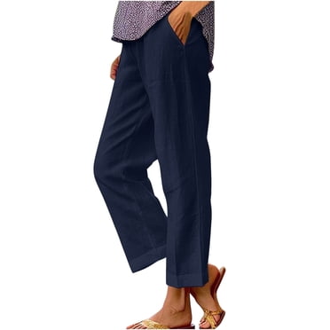 Erwazi Women's Cotton Linen Pants Casual Loose High Waist Straight Leg Trousers Beach Pants with Pockets