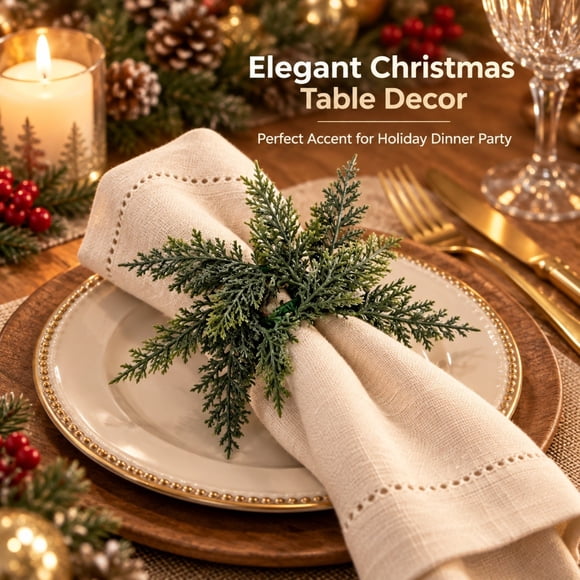 Christmas Pine Branch Napkin , Reusable Plastic Greenery Table Decor for Holiday Dining