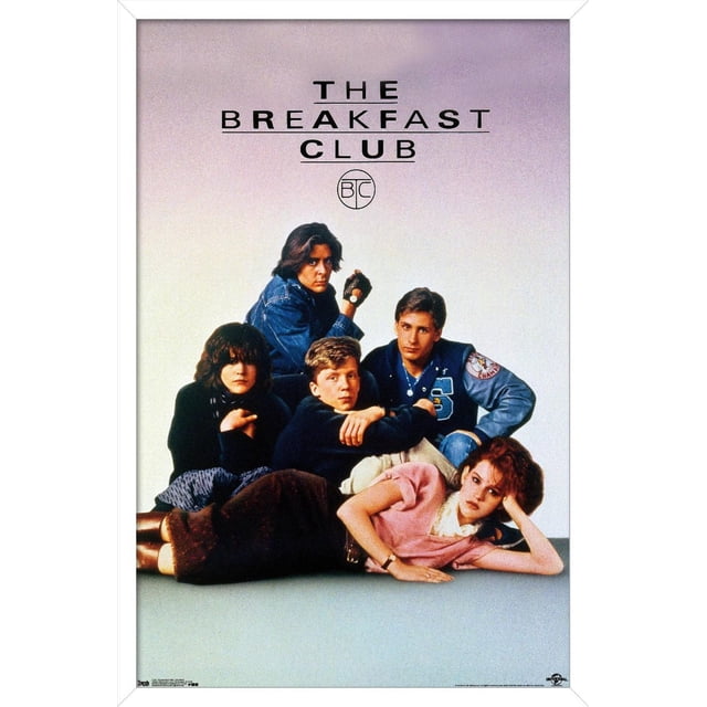 The Breakfast Club - One Sheet Wall Poster, 22.375" x 34", featuring five teenagers in 1980s casual attire posed together against a plain light background with the movie title above, printed on glossy satin finish paper ideal for decorating bedrooms, dorms, or offices.