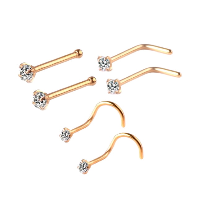 6Pcs Nose Studs, Nose Screws Rings Set, Nose Rings for Women, Men Birthday Gifts Gold