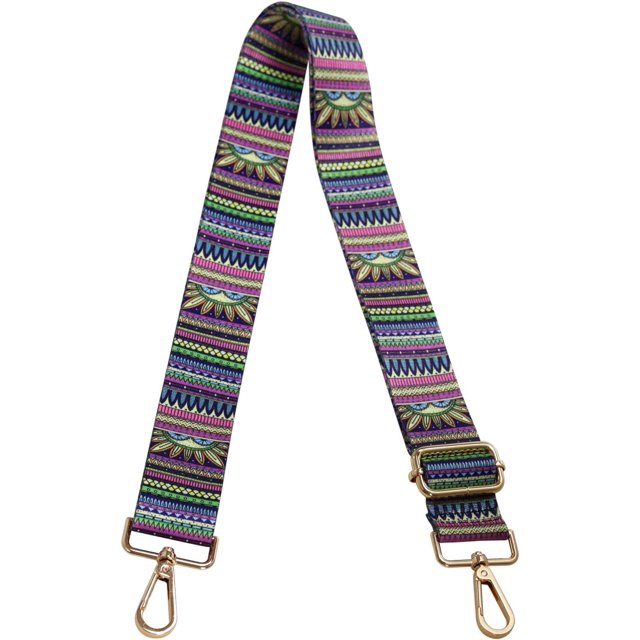 SURJDE Bandoulière pour Sacs à Main de Rechange, Sangle de Guitare Ajustable de Style Multicolore, Sangles de Sac à Main au design boho Multicolore. la Sangle Présente un Motif de Transfert Thermique vibrant sur Matériau polyester, Quincaillerie Ton Or, et une Longueur Ajustable de 31.5 à 57.5 Pouces (80 à 146 cm) avec une Largeur de 1.5 Pouces (3.8 cm).
