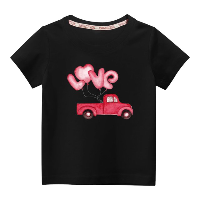 Penkiiy Haut à Manches Courtes Imprimé Col Rond Mignon pour Garçons et Filles 9-10 Ans Noir