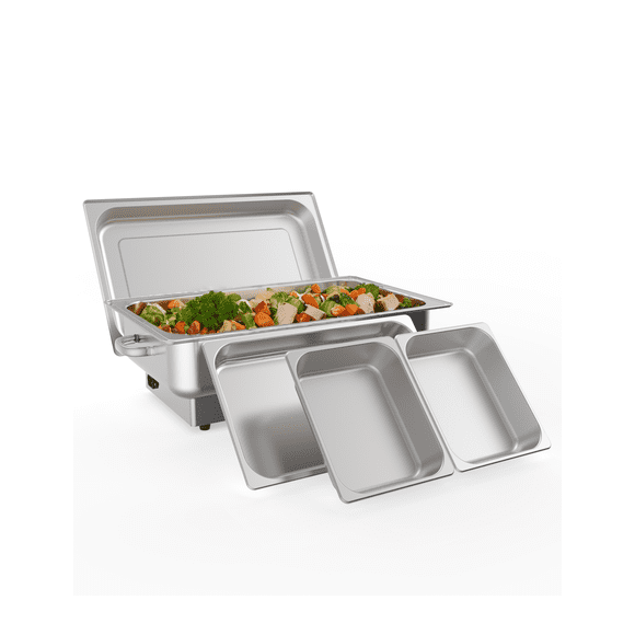 Plat Chauffant Électrique pour Buffet, Réchaud à Aliments en Acier Inoxydable de 9 Qt avec Affichage Numérique, 1 Plat Pleine Grandeur et 2 Demi-Plats