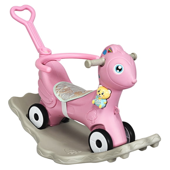 Gymax Baby Rocking Horse 4 in 1 Kids Ride On Toy Push Car w/ Music Indoor Outdoor Gift