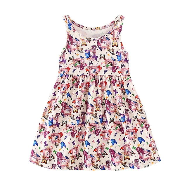 Robes pour Filles Tout-Petits Enfants Filles Été Sans Manches à Imprimés Floraux Robe Décontractée de Danse Fête Robes Robe Fille Violet 3 Ans-4 Ans