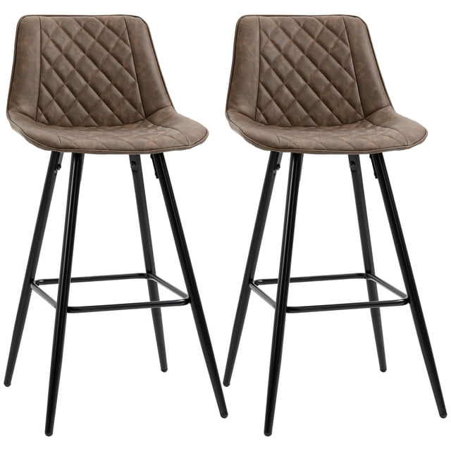 HOMCOM Bar Stools Set of 2, Counter Height, 27.25" Kitchen Stools, Brown