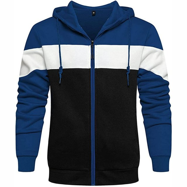 AMERTEER Hommes Sweat-Shirt Zip avant Couleur Bloquant Capuche