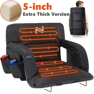 ABORON Dual-Heated Stadium Seats for Bleachers with Back Support & Thicker Padded Cushion Wide 21 Inch, Outdoor Waterproof Stadium Seat Portable Bleacher Chair with 6 Reclining Positions, Armrest