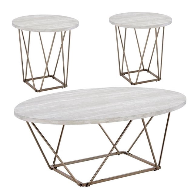 Rowyn Faux Marbre Blanc Ensemble Occasionnel en Métal de 3