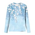 thumbnail image 5 of IROINID en Solde T-Shirt à Manches Longues en Polyester pour Femmes Confortable Dames Col Rond Hauts Amples T-Shirts Imprimés Blouse, Bleu Clair, 5 of 5