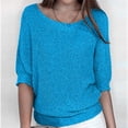 thumbnail image 1 of Qertyioot Chandail pour Femme Grande Taille Col Rond Tricot Élégant Manches 3/4 Chemise Confortable, 1 of 6