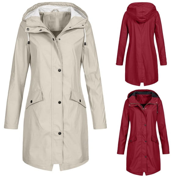 Wiyuqeen Manteau de Pluie Long pour Femme avec Capuchon, Coupe-Vent Léger d'Extérieur, Veste de Pluie à Fermeture Éclair Complète, Imperméable, Manteau d'Automne avec Poche
