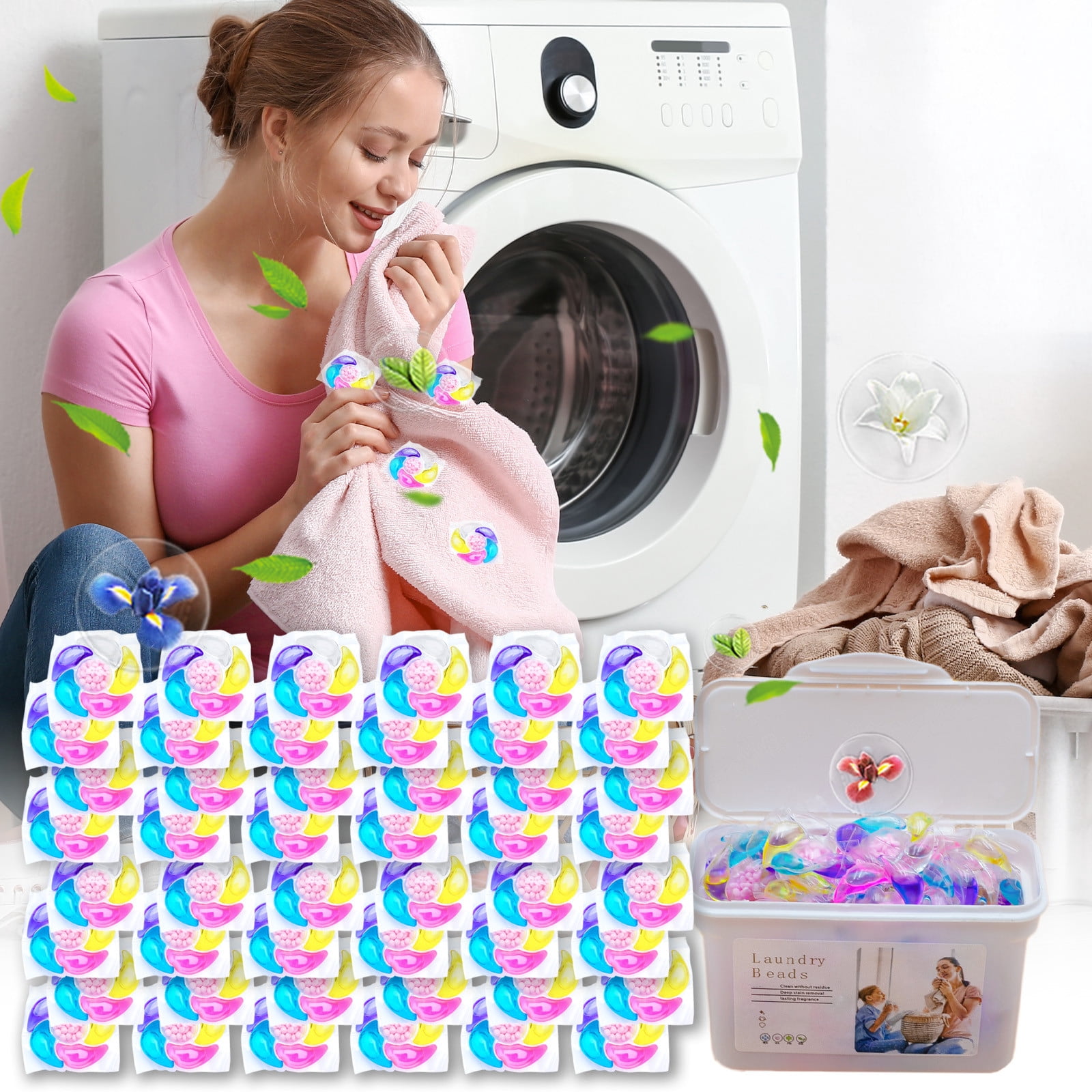 ABPWLY 50-Pack Laundry Detergent Pods, 6-in-1 Stain Grease Remover Long Lasting Softening, 200mL, 7x4.7x3.1 Inches, 0.8lb