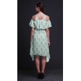 thumbnail image 4 of Bimba Green Bird Printed Womens Ruffle Front Cold Shoulder Swing Shift Dress - X-Small, 4 of 6