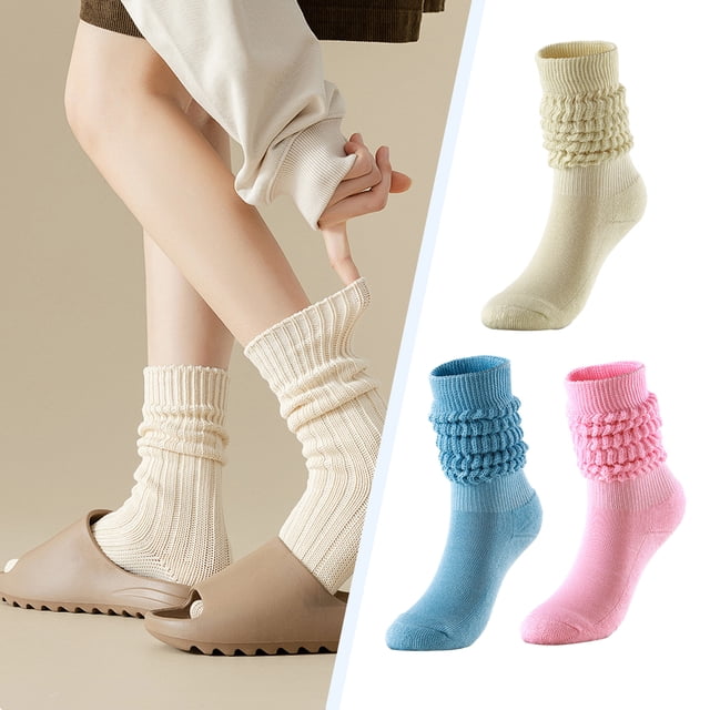 maskred 3pair Stay Comfortable And Fashionable With Long Scrunch Knee High Boot Socks Year-Round Appeal Light grey