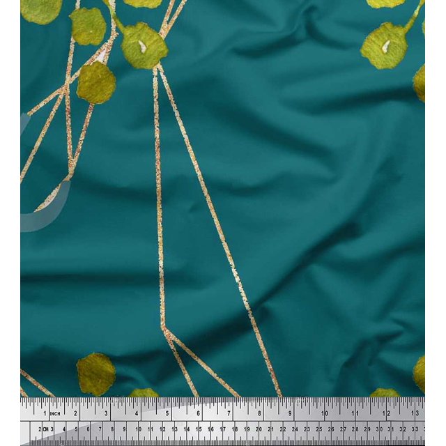 Soimoi Crepe Silk Fabric Leaves & Ranunculus Floral Print Fabric by the Yard 42 Inch Wide