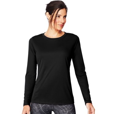 Hanes Womens Sport Cool DRI Performance Long-Sleeve T-Shirt, L, Black