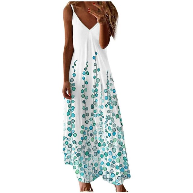 Robe Maxi à Imprimé Floral pour Femmes Sans Manches, Robes d'Été Décontractées, Col en V, Bretelles Spaghetti, Longue Robe Soleil