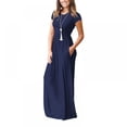 thumbnail image 2 of Robe Longue Décontractée pour Femmes, Couleur Unie, Manches Courtes, Robe Maxi avec Poche, 2 of 9