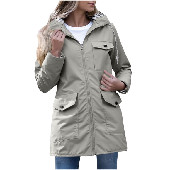 Pincandy Women Light Rain Jacket Waterproof Active Outdoor Trench Raincoat with Hood Lightweight Plus Size for Women