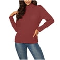 thumbnail image 1 of Lenpel Chandails à Col Roulé pour Femmes Légers à Manches Longues Ajustés en Tricot Côtelé Chandails à Enfiler Hauts Tenues d'Automne (Rouge, Très Grand), 1 of 5