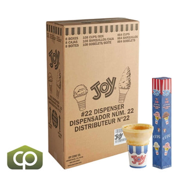 Joy #22 Flat Bottom Jacketed Cake Cone, Professional Sanitary Paper-Wrapped Ice Cream Wafer, 864/Case