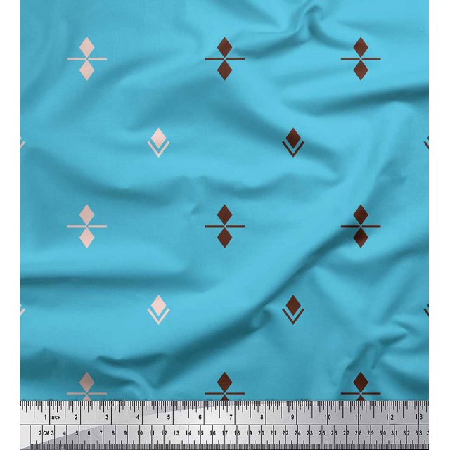 Soimoi Blue polyester Crepe Fabric Butidar Jamdani Print Sewing Fabric Yard 52 Inch Wide