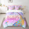 thumbnail image 2 of YST Mermaid Queue Ensemble de Literie Arc-en-Ciel 7 Pcs, Très Grand Lit – Ensemble de Draps Princesse Scintillant, Kawaii Réversible, Polyester, 2 of 5
