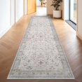 thumbnail image 1 of Boho 3x16 Wide Hallway Runner - Light Gray and Taupe, Washable Low Pile Non Slip Stain Resistant 16ft Runner Rug for Long Kitchen, Hall Way, Floral Decor, 1 of 7