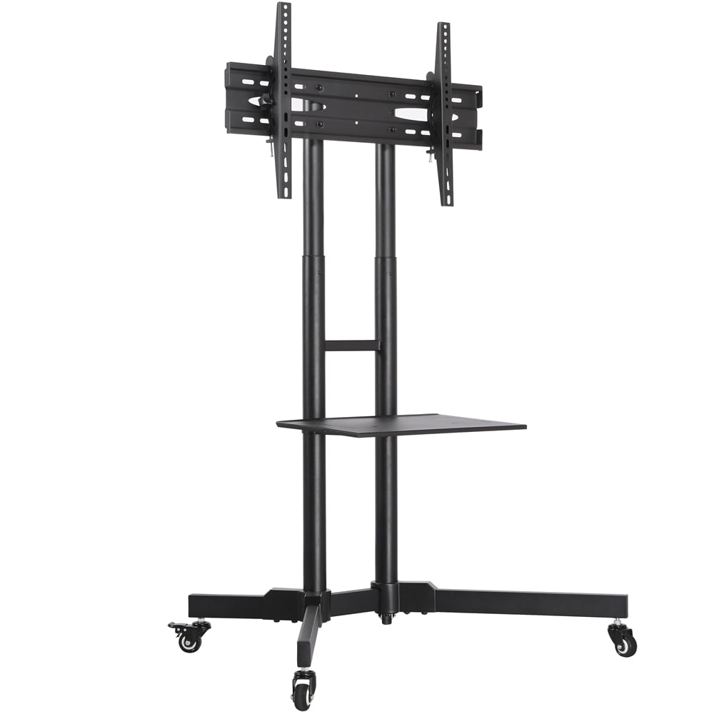 Yaheetech Adjustable Mobile TV Stand Cart with Wheels, Shelf, Cable Management, Black
