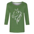 thumbnail image 3 of Baikeli Hauts d'Été pour Femmes Tendance Manches 3/4 Hauts pour Femmes Décontractés Blouses à Imprimé Animal d'Été Couleur Unie Chandail Ample Col Rond T-Shirts d'Été Hauts pour Femmes, 3 of 4