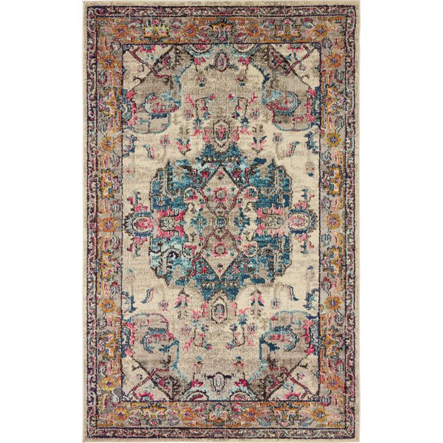 Unique Loom Medici Médaillon Zone Frontalière Tapis 5' x 8' Rectangle Beige/bleu