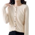 thumbnail image 2 of Hontri Cardigans pour Femmes Légers Offres à Moins de 15 $, Cardigan Basique pour Femmes à Col Rond, Manches Longues, Boutonné, Manteau Court en Molleton à Col Rond pour Femmes Beige m, 2 of 5