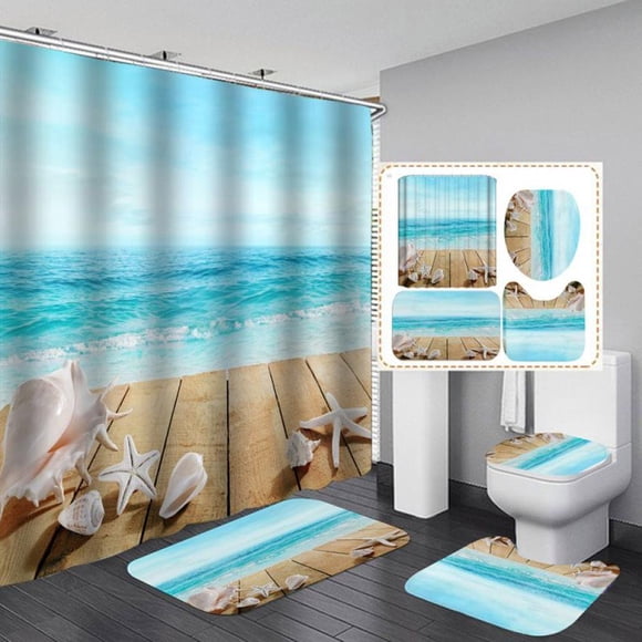 Rideau de Douche à Impression Numérique 3D Ensemble de 4 Pcs Épaissi Imperméable Marque Tendance Famille Hôtel Décoration de Fête