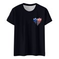 thumbnail image 1 of Hauts d'Été pour Femmes Jour de l'Indépendance Drapeau Col Rond Imprimé Lettre Manches Courtes Chemises pour Femmes Noir S, 1 of 4