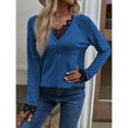 thumbnail image 2 of Haut Tricoté pour Femmes, Col en V, Manches Raglan, Confortable pour le Travail, pour les Rendez-Vous, Gris, Noir, Rouge, Bleu, Kaki, Rose Vif, Couleur Citrouille, 2 of 8