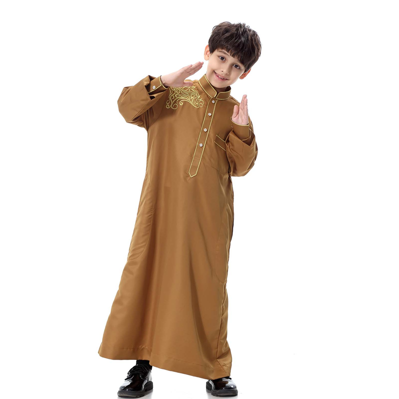 Robes de Mode Pures pour Garçons Musulmans Moyens et Longs Pardessus Blouse Confortable