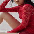 thumbnail image 3 of Turtleneck Sheer Lace Basic Shirt Pullover for Women with Long Sleeves, 3 of 7