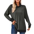 thumbnail image 1 of Timegard Tops for Women High Neck Long Sleeve Side Split Color Block Tshirts Fall Casual Loose Tops, 1 of 6