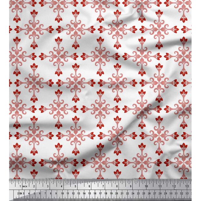 Soimoi Poly Georgette Fabric Damask Decorative Printed Fabric 1 Yard 42 Inch Wide