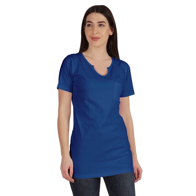 Inkmeso Long Length Notch Neck Top For Women Basic Cotton Tee Shirt w/ Pocket Patch Legging Top