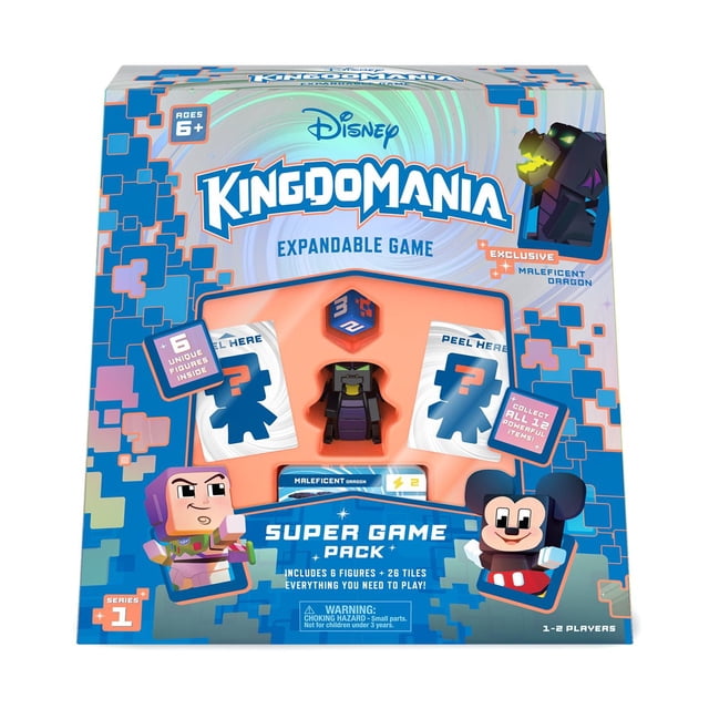 Funko Disney Kingdomania Série 1 Super Ensemble de Jeu Boîte de Jeu de Société Extensible Comprenant six Figurines Uniques Incluant un dragon Maléfique Exclusif, 26 Tuiles de Niveau et un Dé de Jeu, Conçue pour 1-2 Joueurs de 6 Ans et Plus avec Disney characters de Collection et des Éléments de Jeu Classiques.