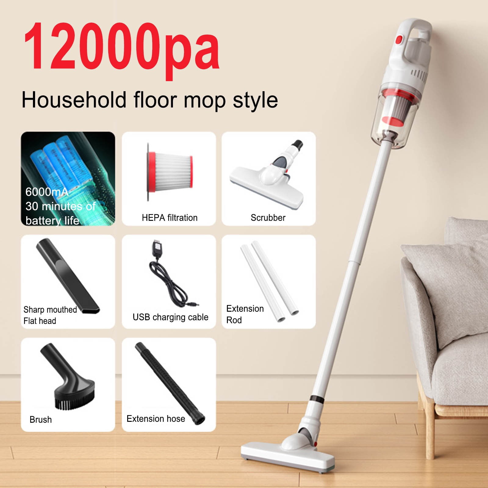 IROINID Clearance Deals,Portable Stick Vacuum Cleaner- 2 in 1 Mop/vacuum Household Vehicle-Mounted TWS Vacuum Cleaner Large Suction Vacuum Cleaner Handheld Vacuum Cleaner