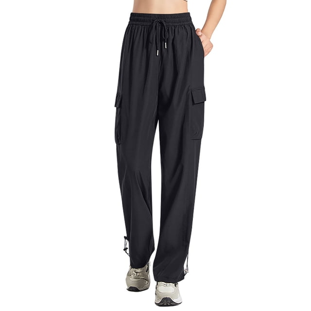 Timegard Womens Plus Size Cargo Pants Elastic High Waisted Drawstring Active Hiking Trousers with Pockets