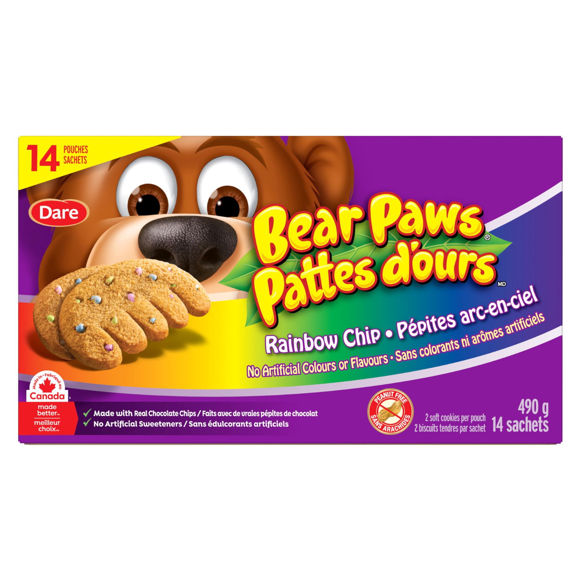 Dare Bear Paws Rainbow Chip Soft Cookies Family pack, 490g (14 pack)