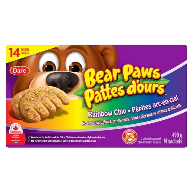 Dare Bear Paws Rainbow Chip Soft Cookies Family pack, 490g (14 pack)